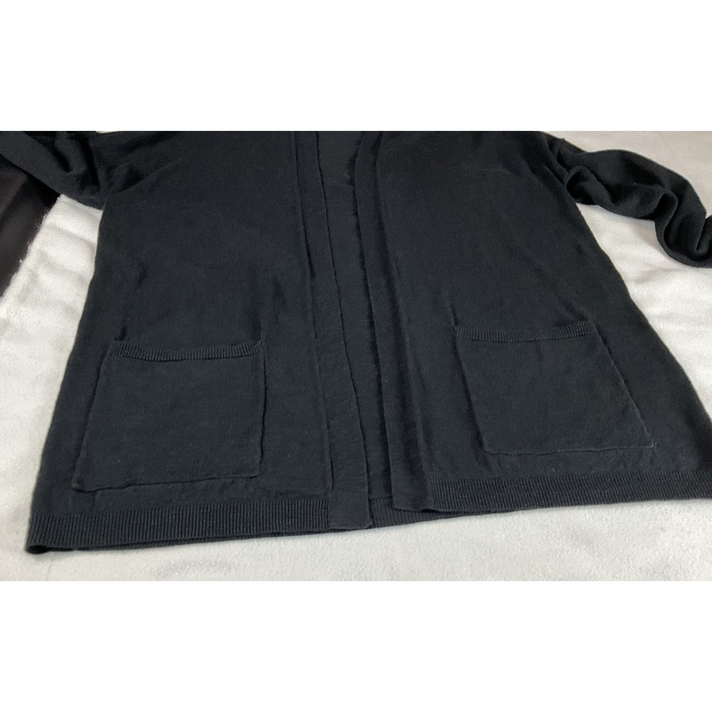 Eileen Fisher Size LP Organic Linen Cotton Black Open Front Cardigan Pockets - Picture 5 of 10
